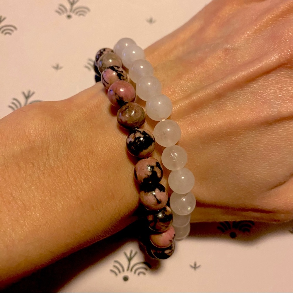 Prana Heart Crystal Bracelet Duo Rose Quartz Rhodonite